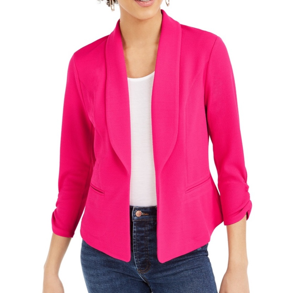 Bar III Hot Pink Ruched Sleeve Blazer Size S